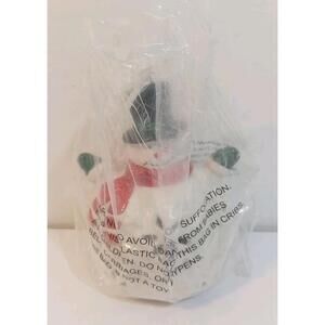 Mr Christmas Ceramic Snowman Ornament Red White Black Green 5" LED Lights Up